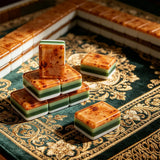 Premium brown mahjong set with luxury wooden accessories