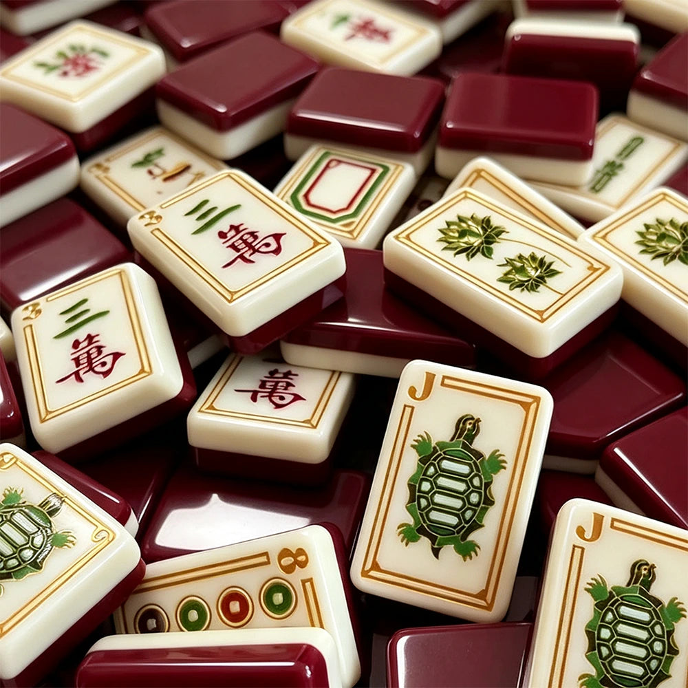 Premium mahjong tile set displayed with elegant accessories