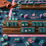 Teal luxury mahjong space with premium table arrangement