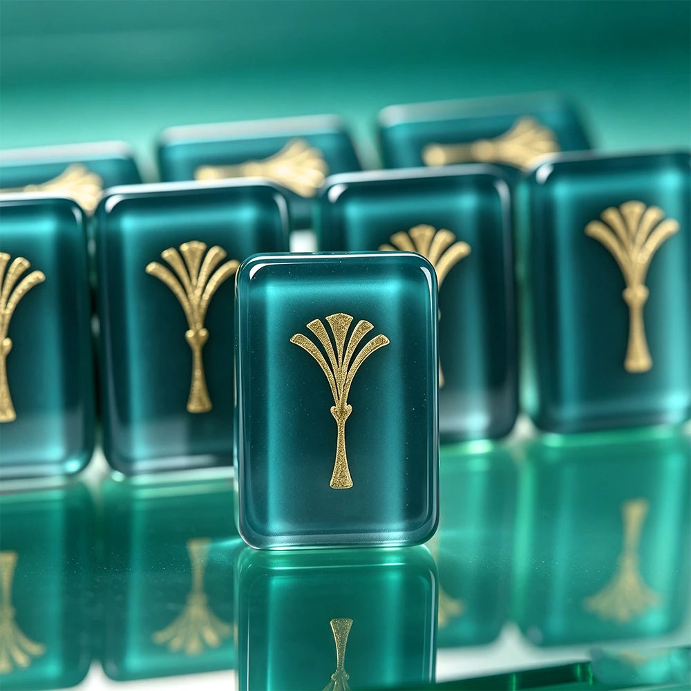 Teal mahjong room interior with luxury table setup