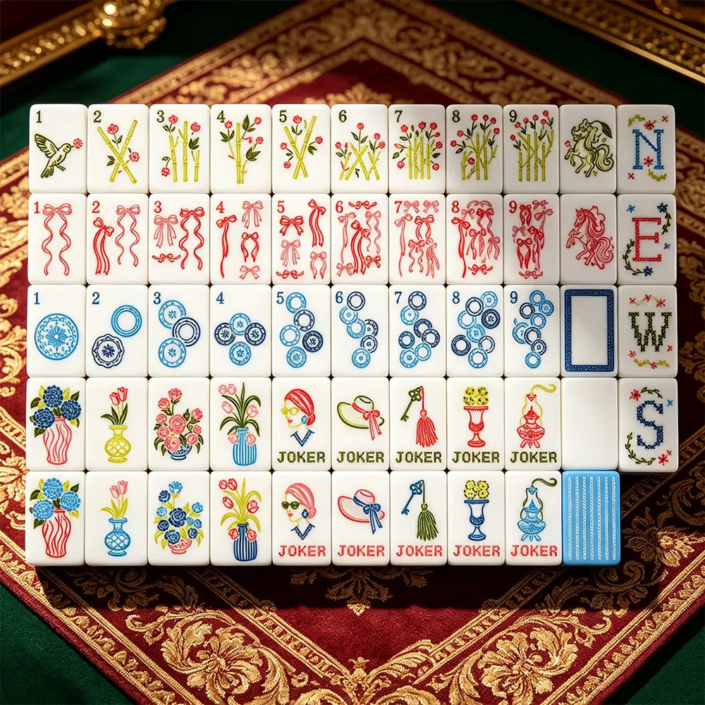 Traditional mahjong table with detailed tile arrangement