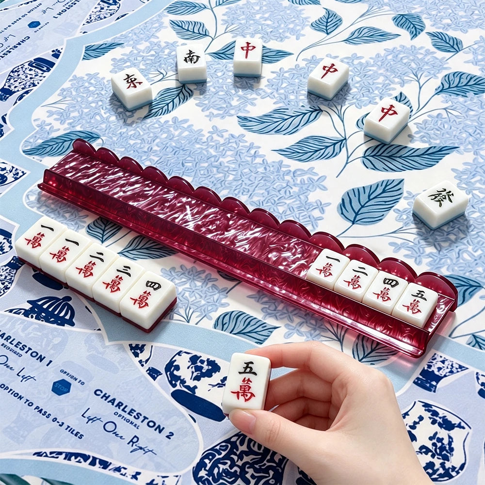White acrylic mahjong tile pusher with pearl texture and premium appearance