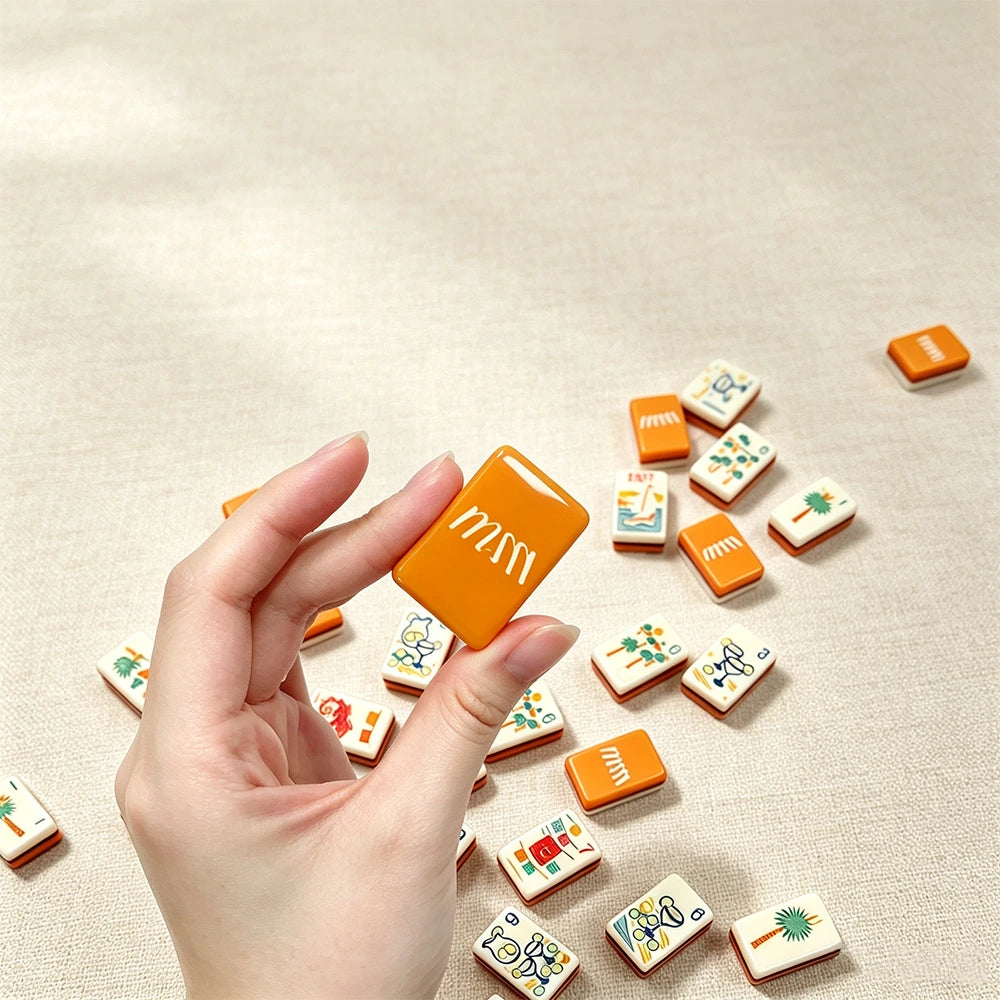 Elegant white mahjong set with decorative floral details