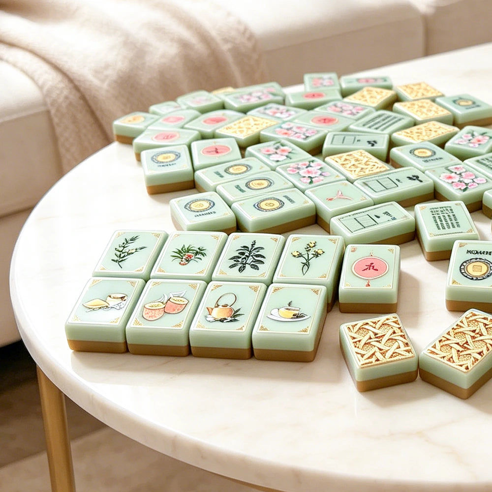 White mahjong table with premium tile setup and elegant design