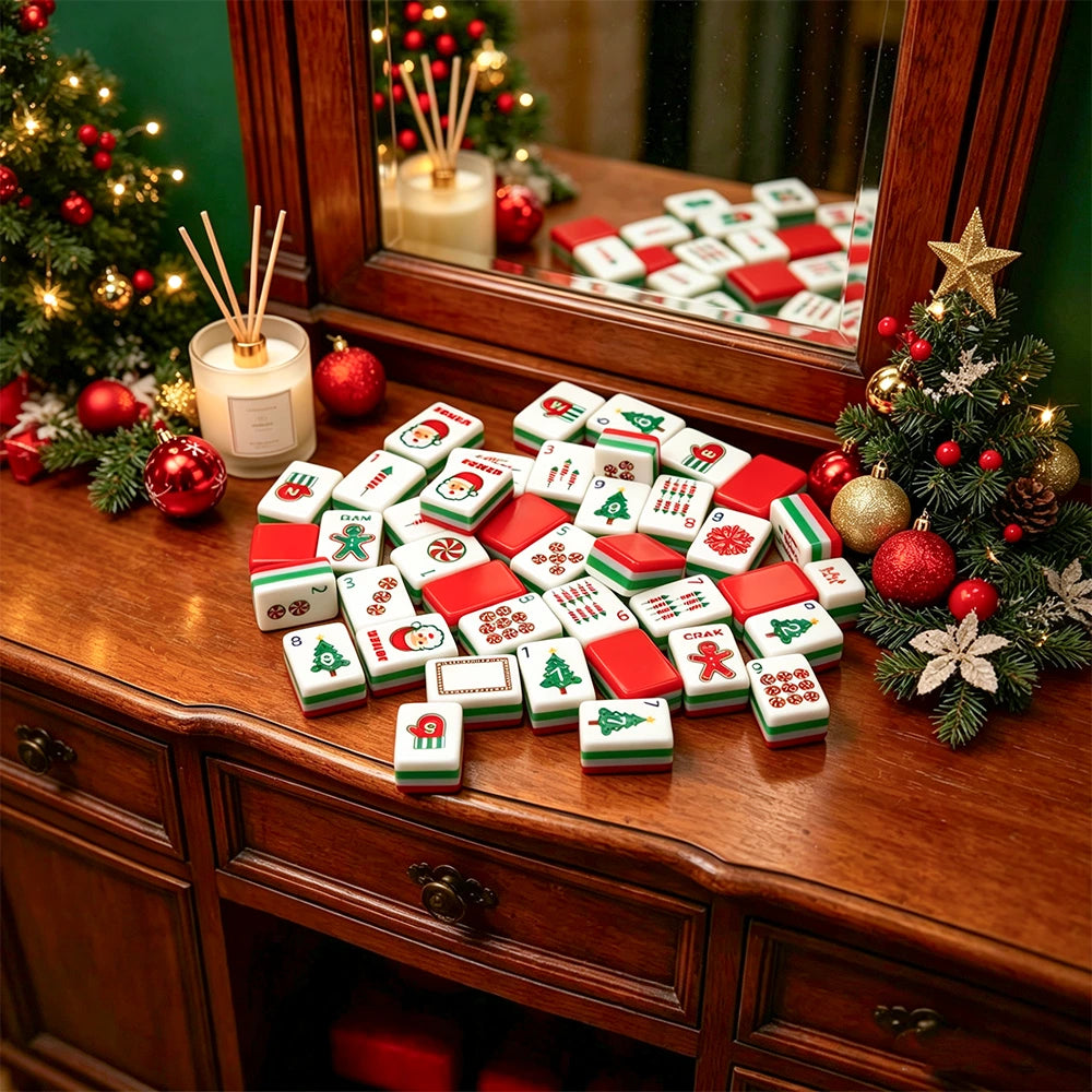 Wooden lounge mahjong setup with warm interior styling