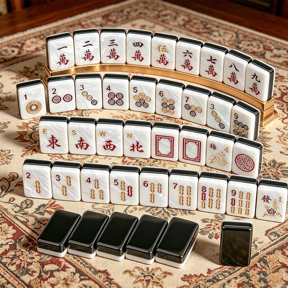 Wooden mahjong table design with elegant tile arrangement