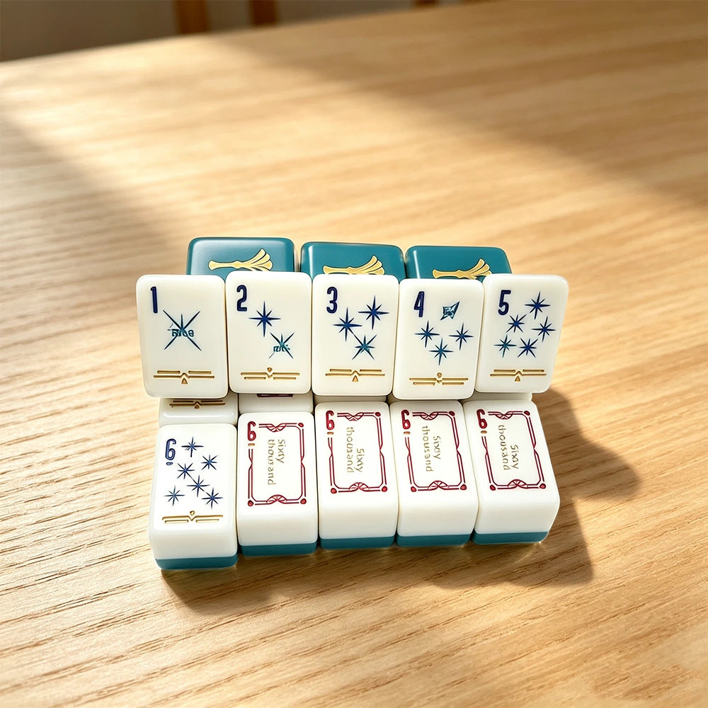 Green mahjong tiles arranged in a stylish close-up display