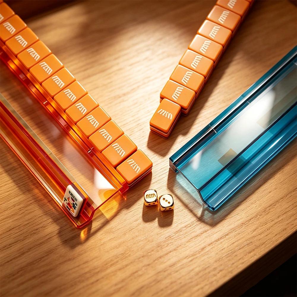 Wooden mahjong tile case with premium accessories and elegant design