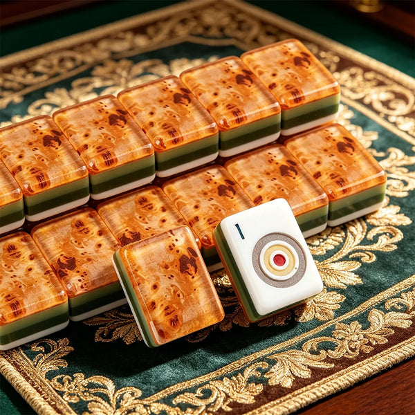 Wooden orange mahjong set with classic handcrafted design